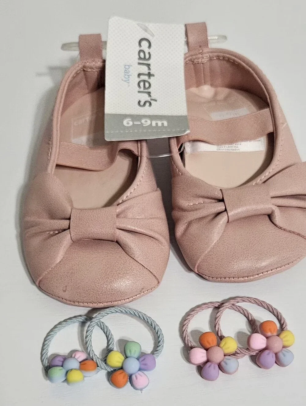 Carter's Pink Bow Baby Walker Shoes with Flower Hair Ties